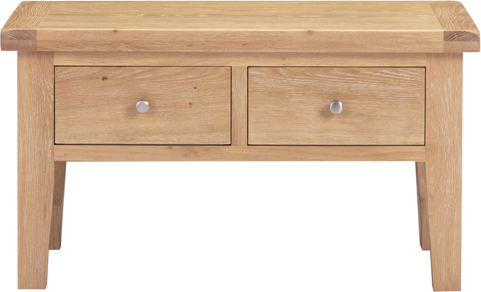 Wooden coffee table with two drawers on a white background