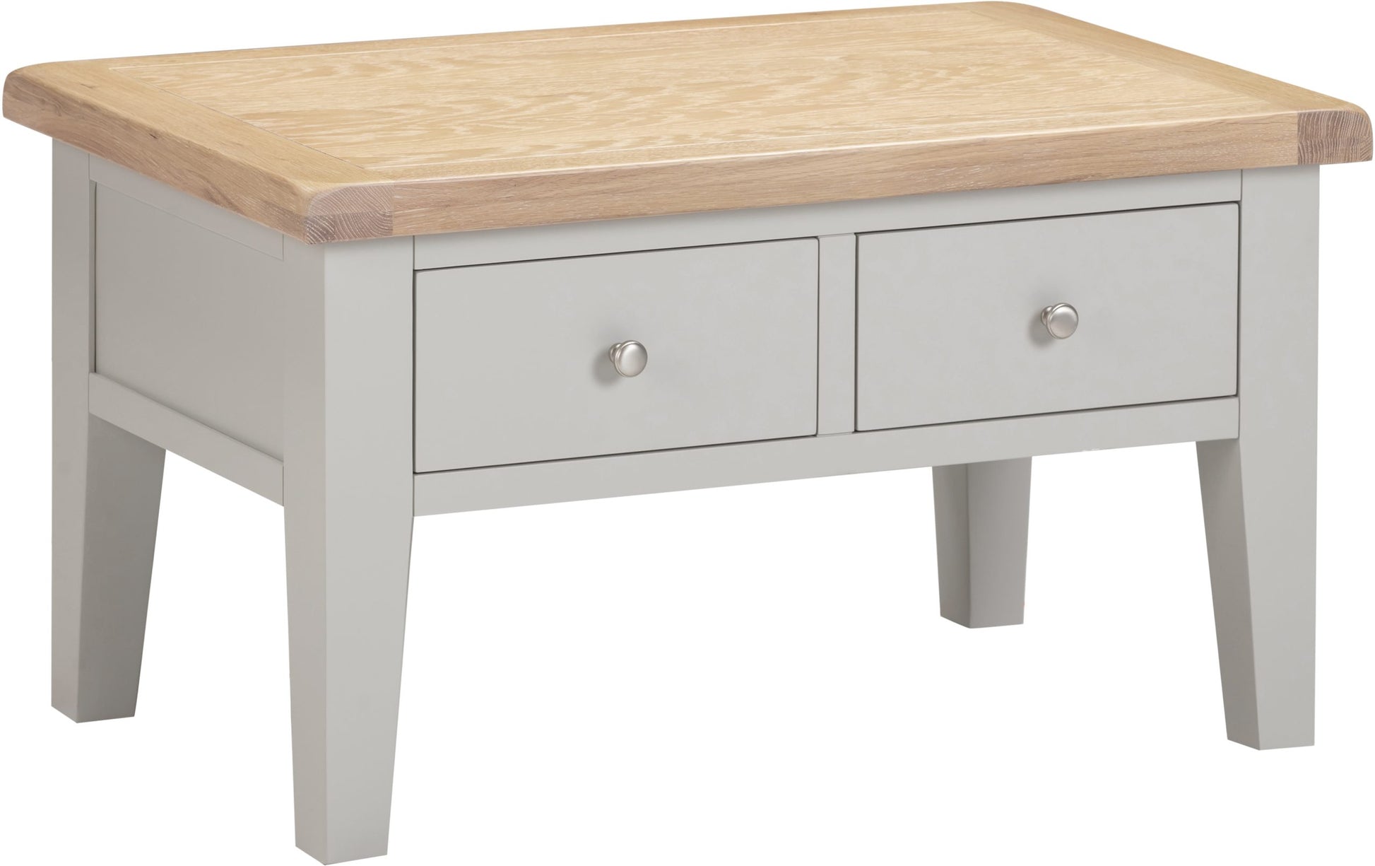 Coffee table with wooden top and gray base
