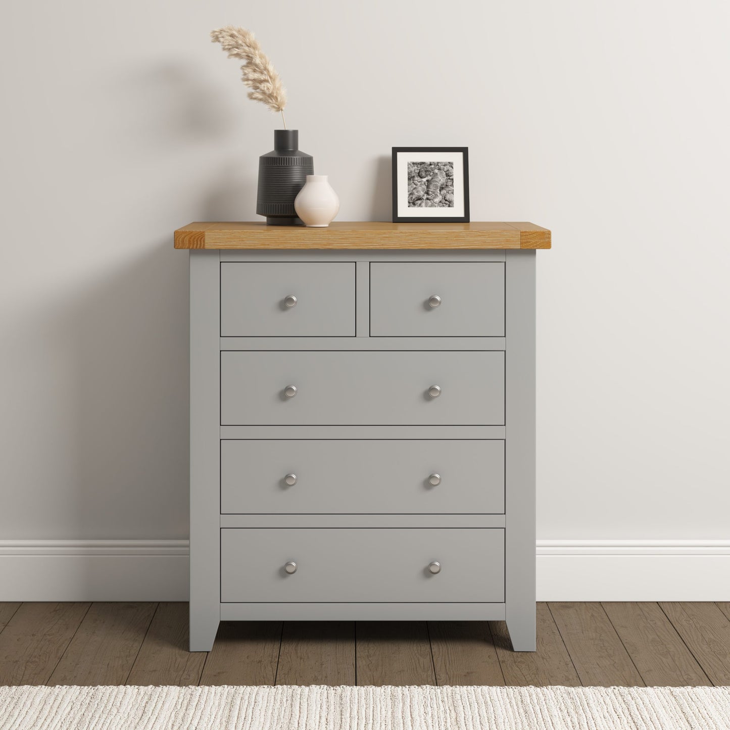 Windsor 3+2 Drawer Chest Pebble Grey/Oak