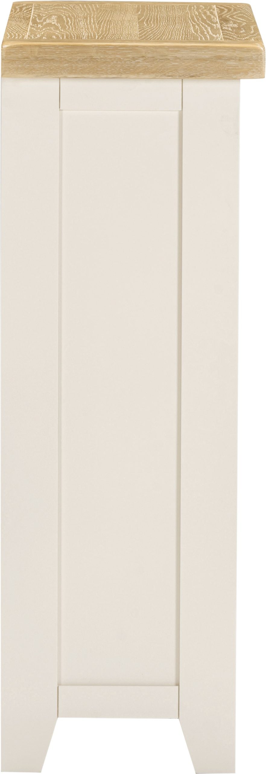 White cabinet with a wooden top on a white background