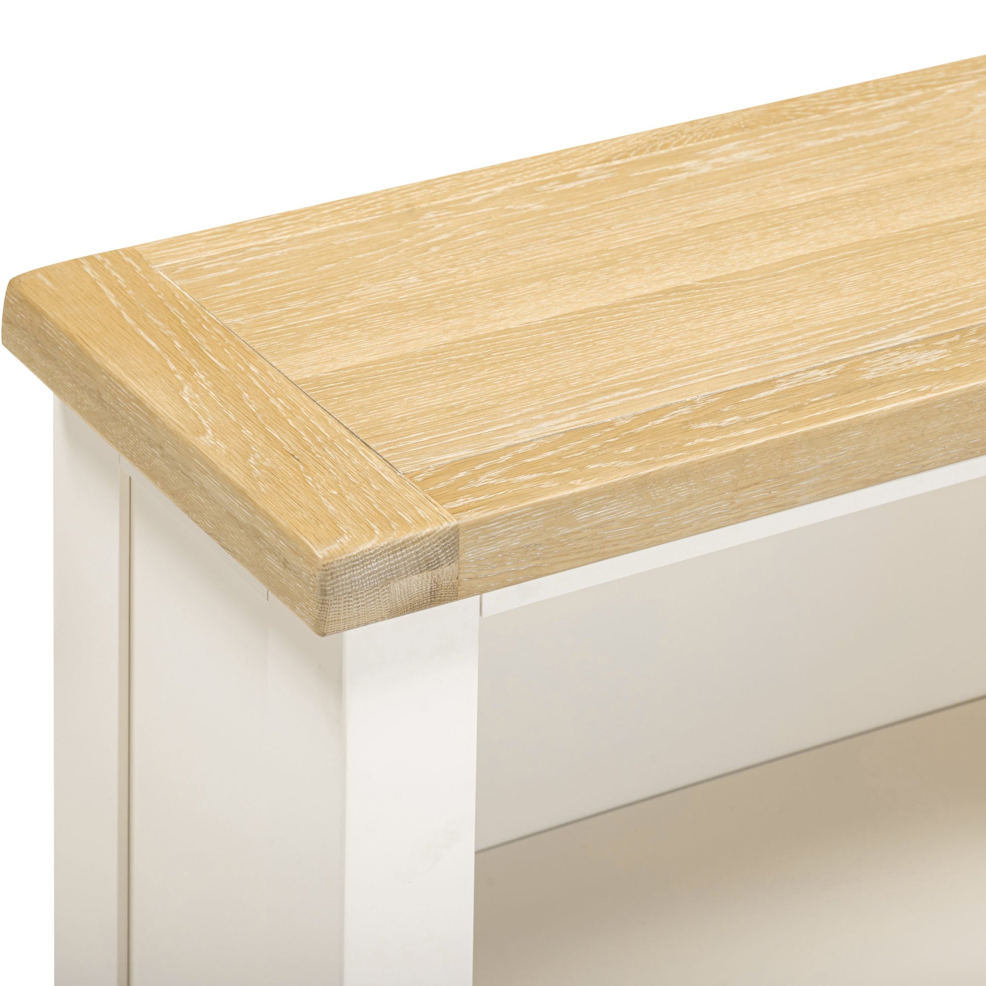 Wooden table top on a white base