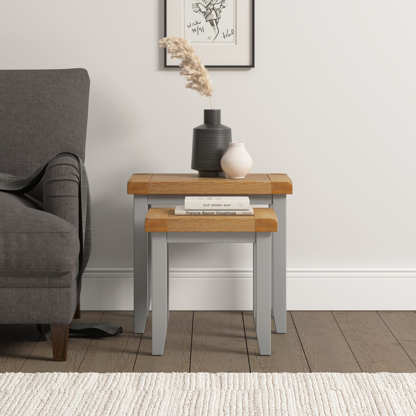 Windsor Nest of 2 Tables Pebble Grey/Oak