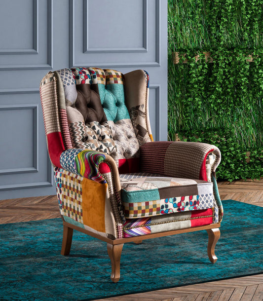 multi colour queen anne chair