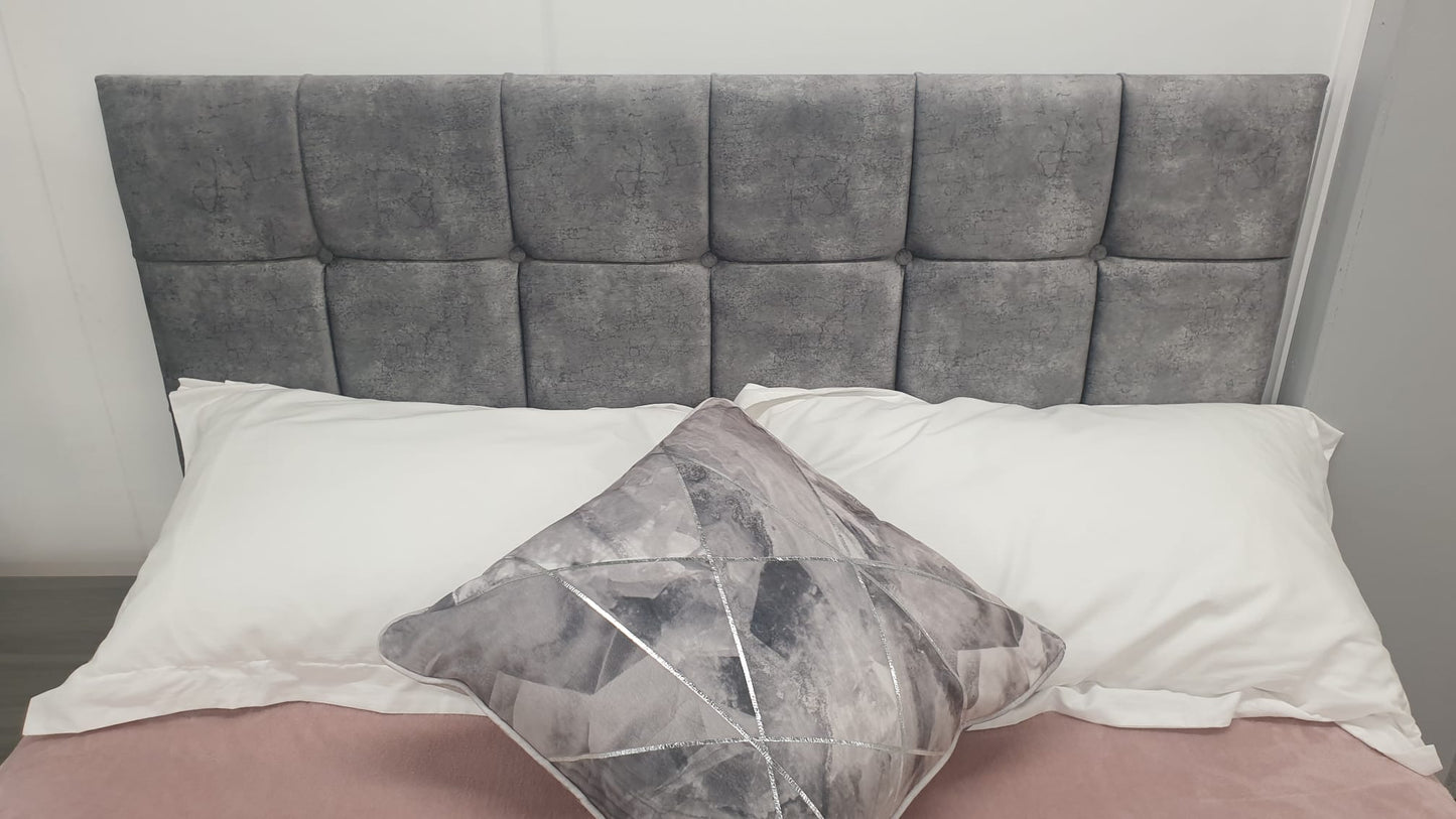 Divan Bed Set - Vermont 1000 Mattress with Cube Headboard in Marble Platinum