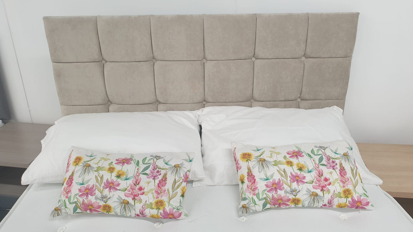 Divan Bed Set - Vermont 1000 Mattress with Cube Headboard in Comet Stone
