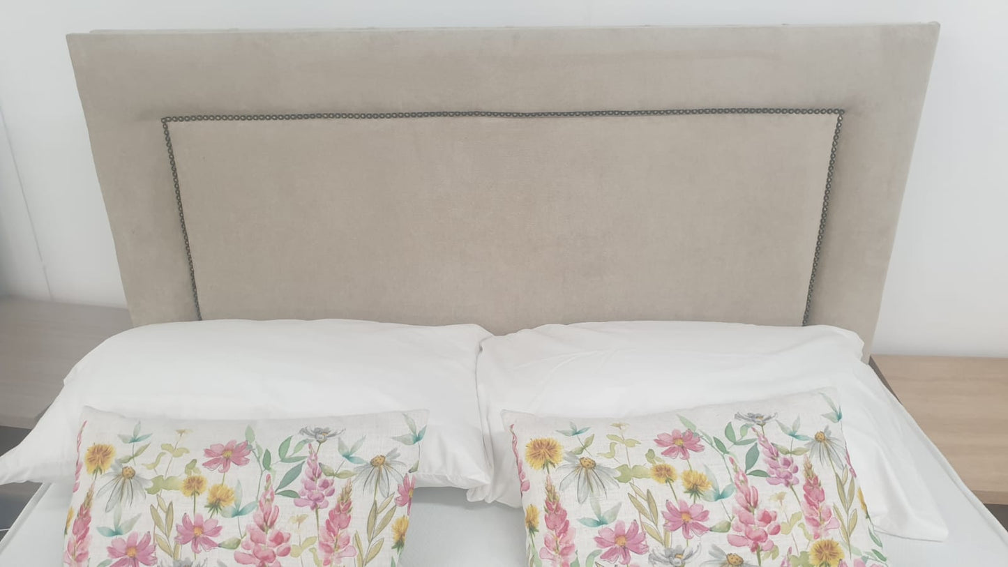Divan Bed Set - Vermont 1000 Mattress with Madrid Headboard in Comet Stone