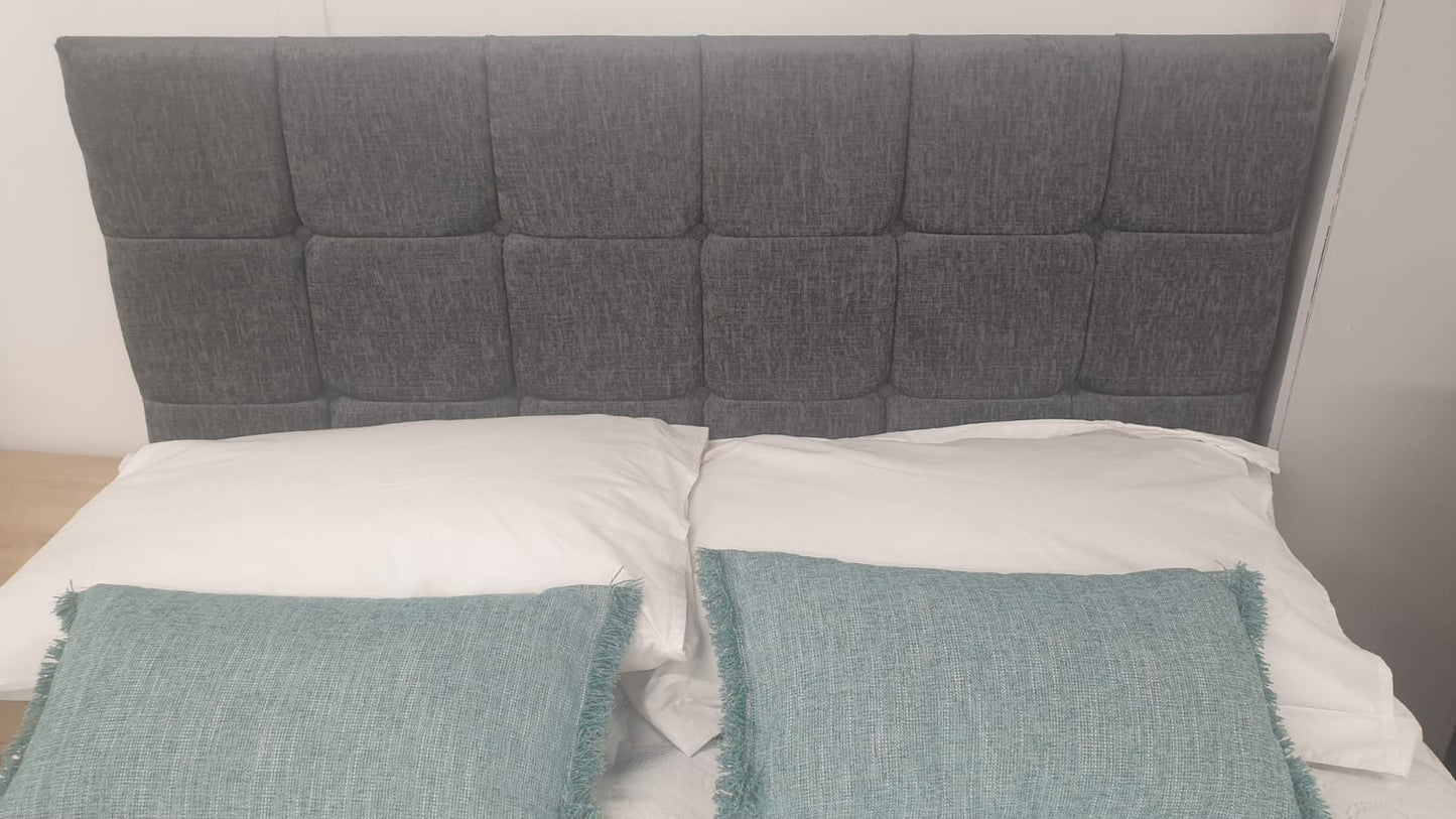 Divan Bed Set - Vermont 1000 Mattress with Cube Headboard in Carlton Charcoal