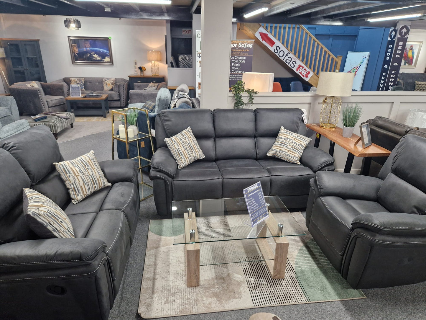 Bronte Recliner Sofas - Slate Grey Fabric