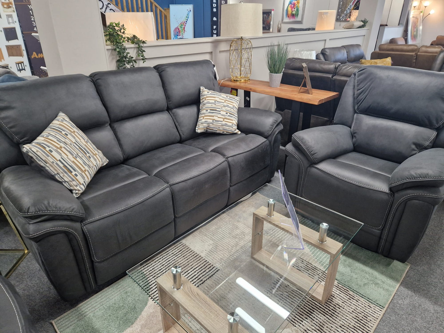 Bronte Recliner Sofas - Slate Grey Fabric