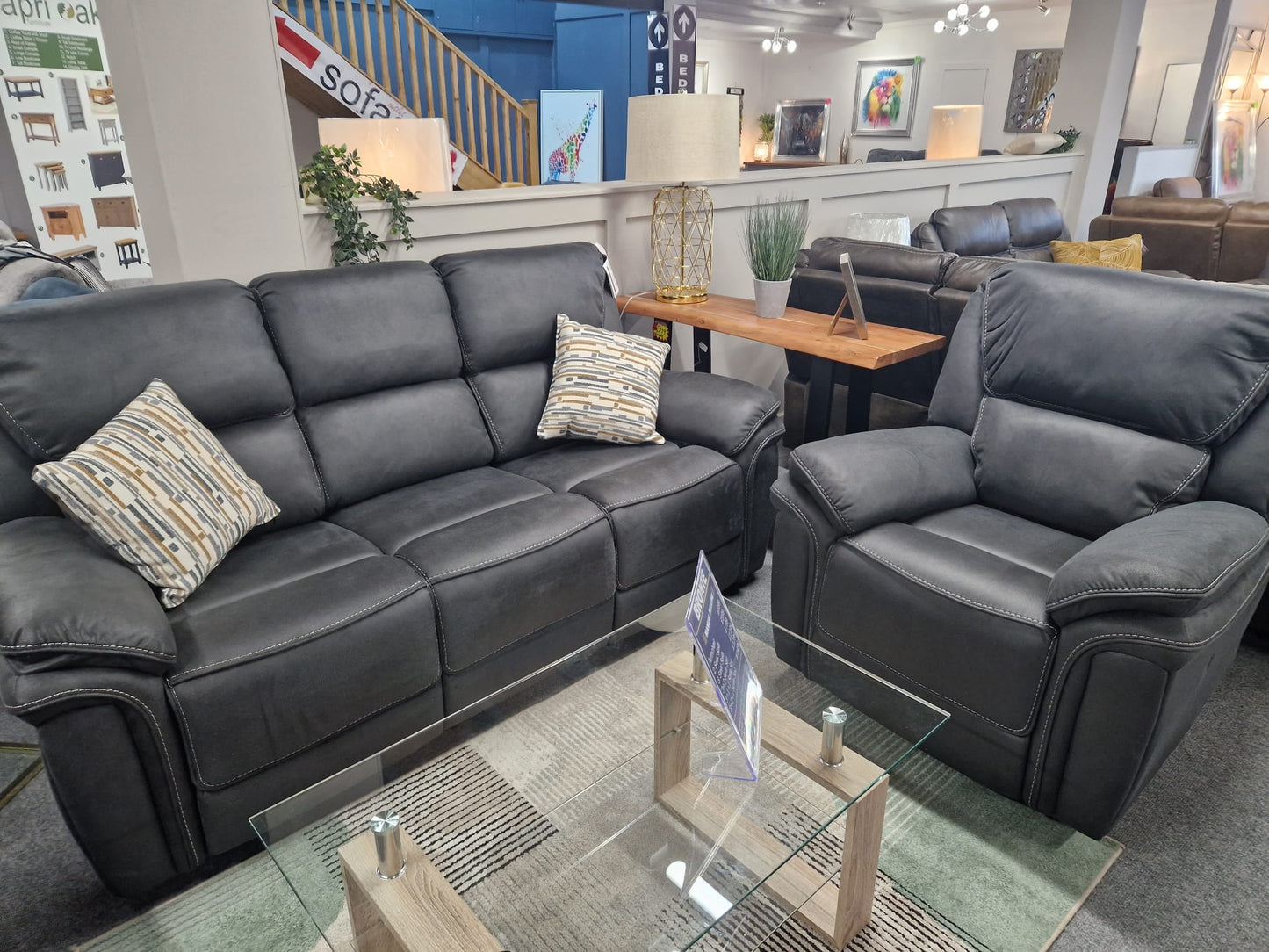 Bronte Recliner Sofas - Slate Grey Fabric