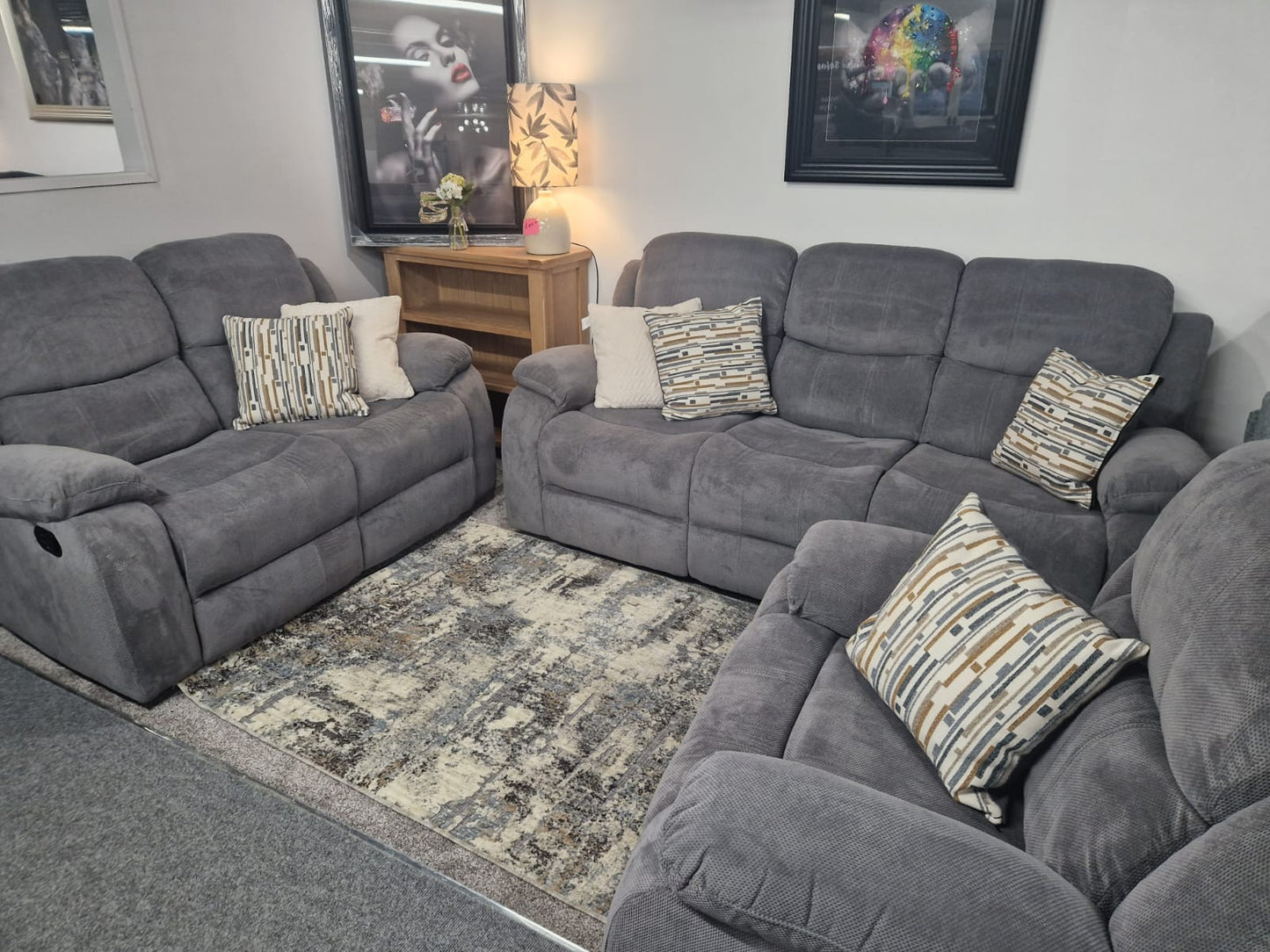Emma Recliner Sofas - Grey Fabric