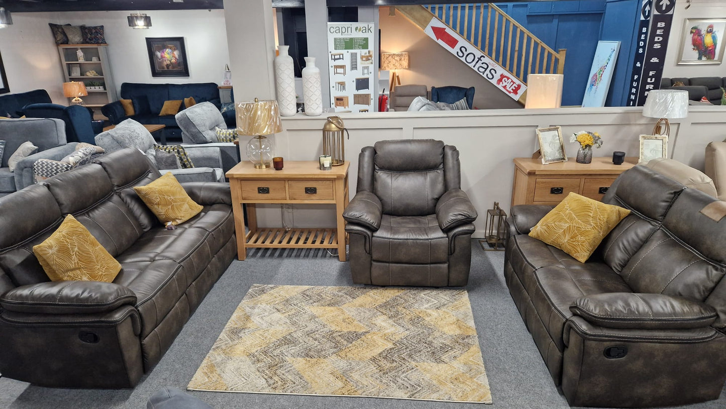 Kilkeen Recliner Sofas - Grey Brown Air Leather