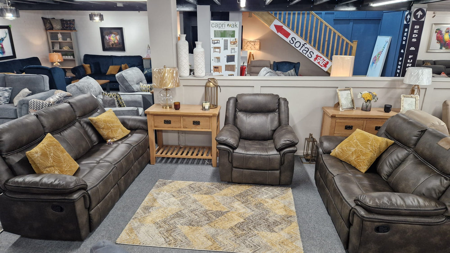Kilkeen Recliner Sofas - Grey Brown Air Leather