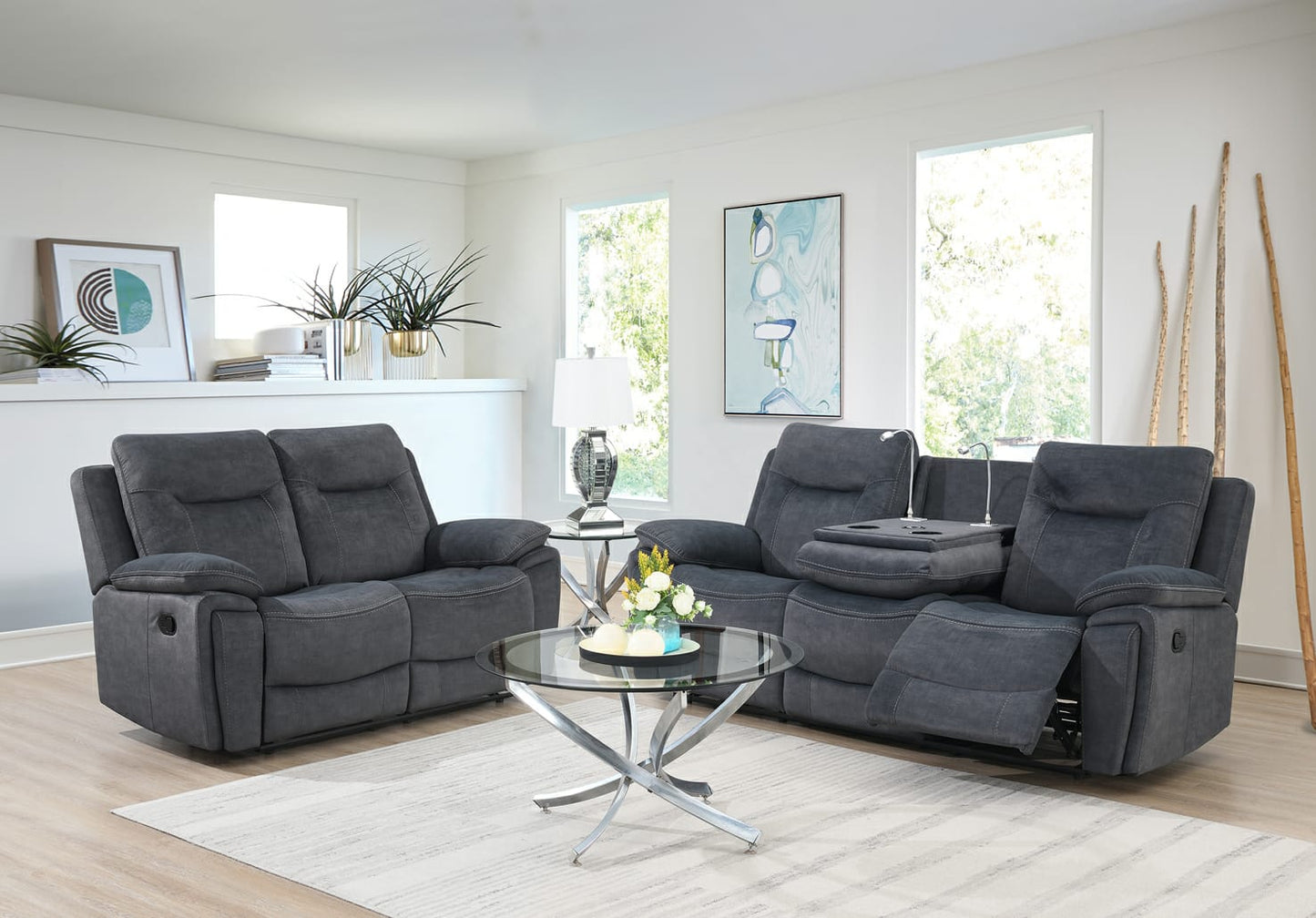 Shannon Recliner Sofas - Grey Fabric