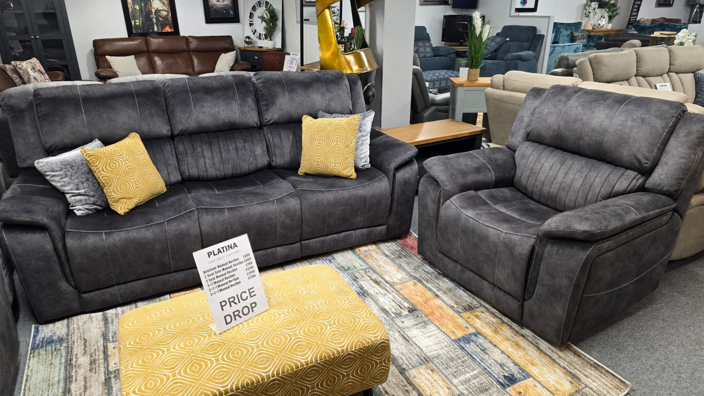 Platina Recliner Sofas - Dark Grey Fabric