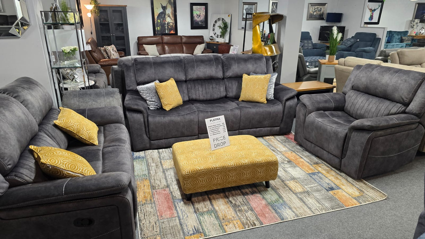 Platina Recliner Sofas - Dark Grey Fabric