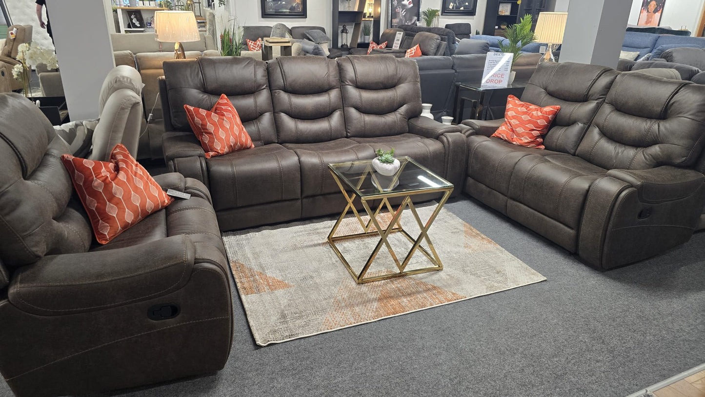 Dexter Recliner Sofas - Brown Fabric