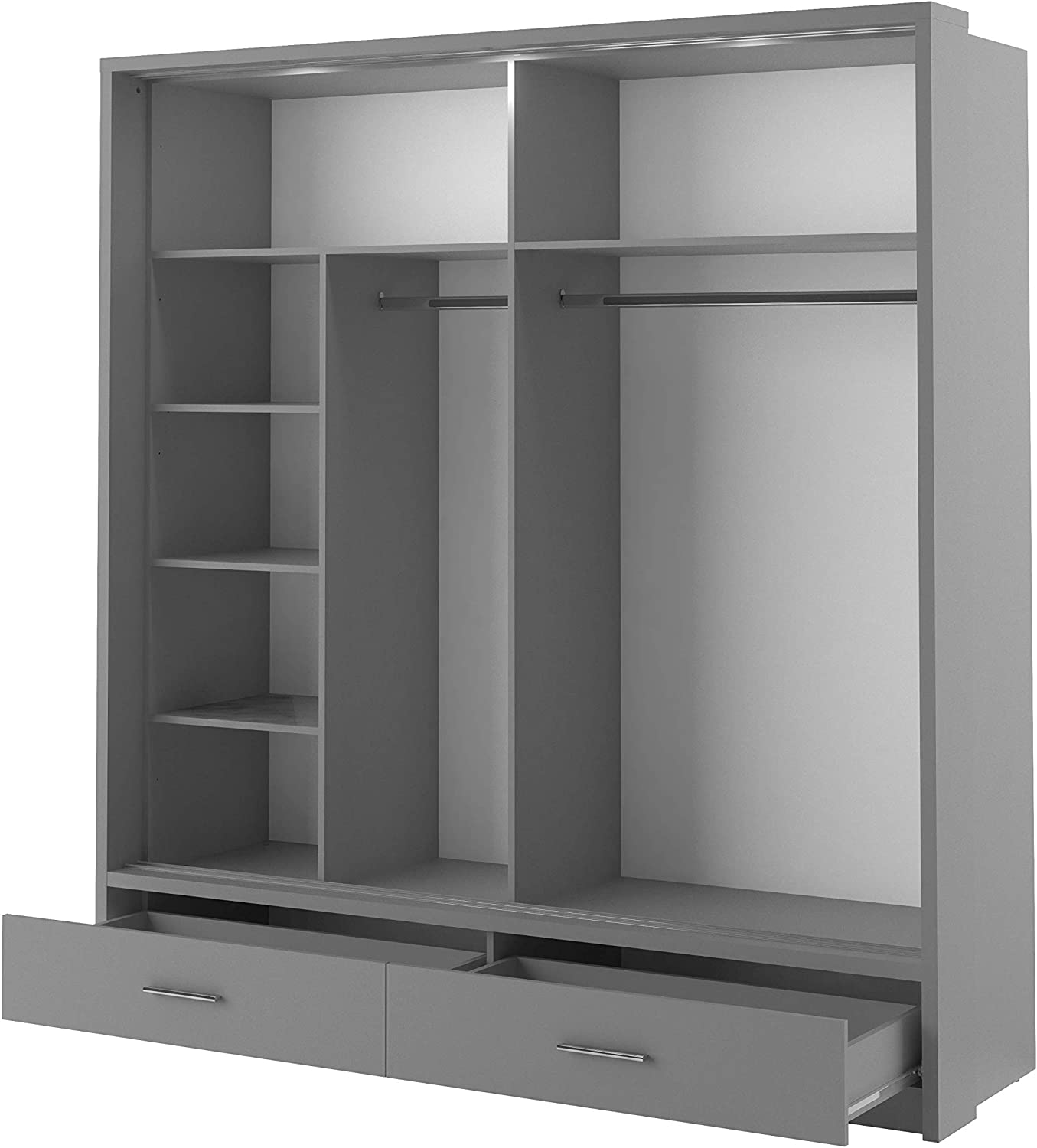 Alpha sliding door wardrobe 200cm grey open front view
