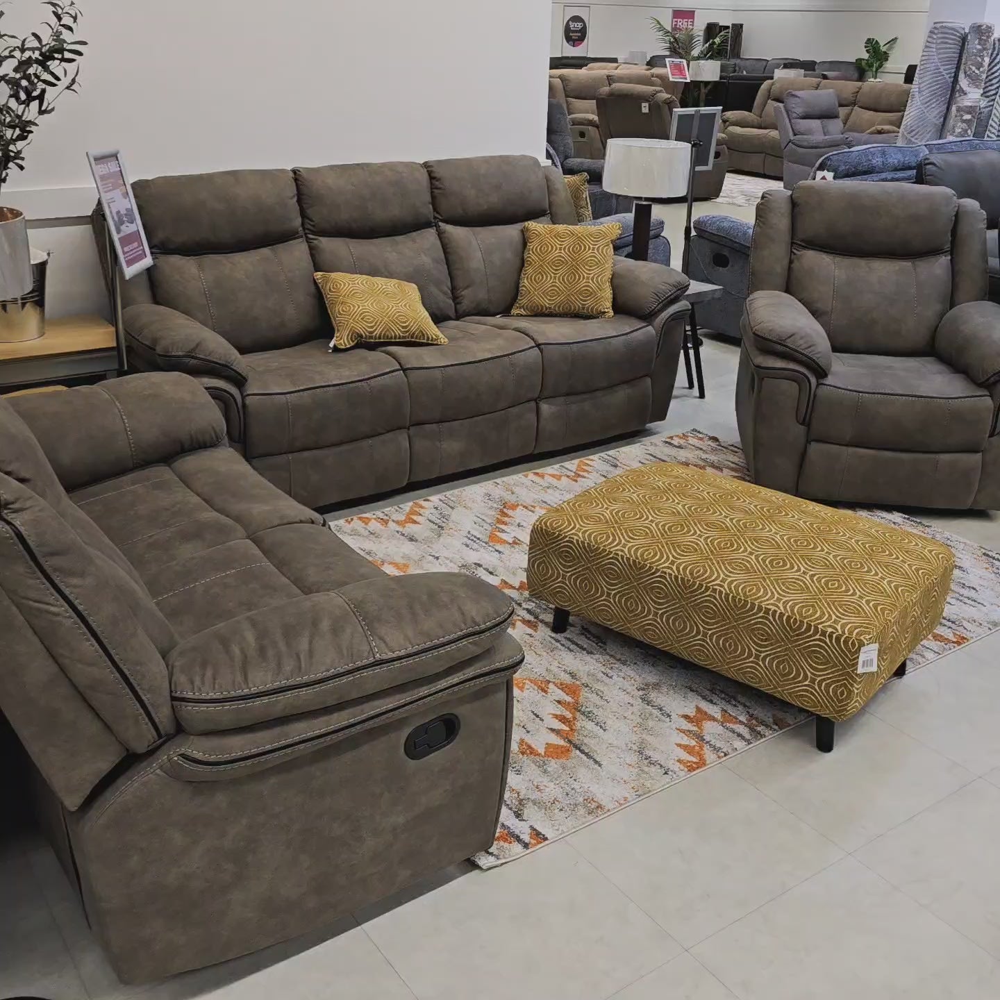 Sandstone fabric reclining sofa set