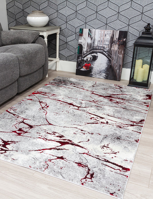 Glitz Marble Grey Red Rugs