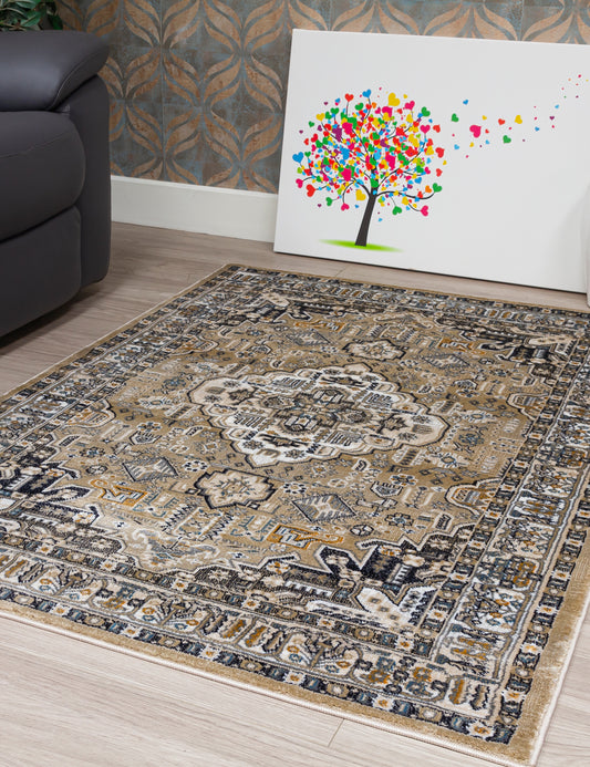 Aziza Medallion Beige Patterned Rugs