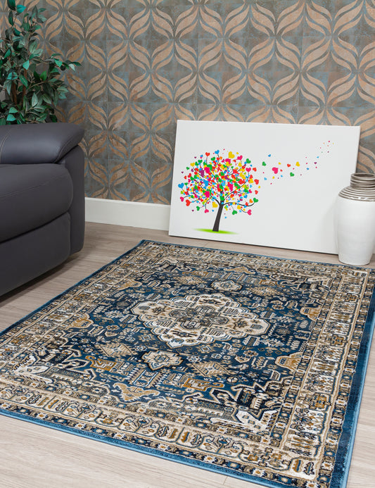 Aziza Medallion Blue Patterned Rugs