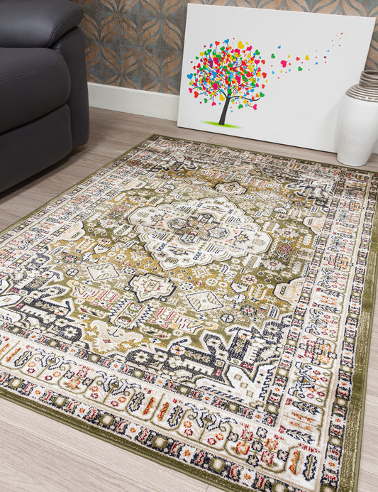 Aziza Medallion Green Patterned Rugs