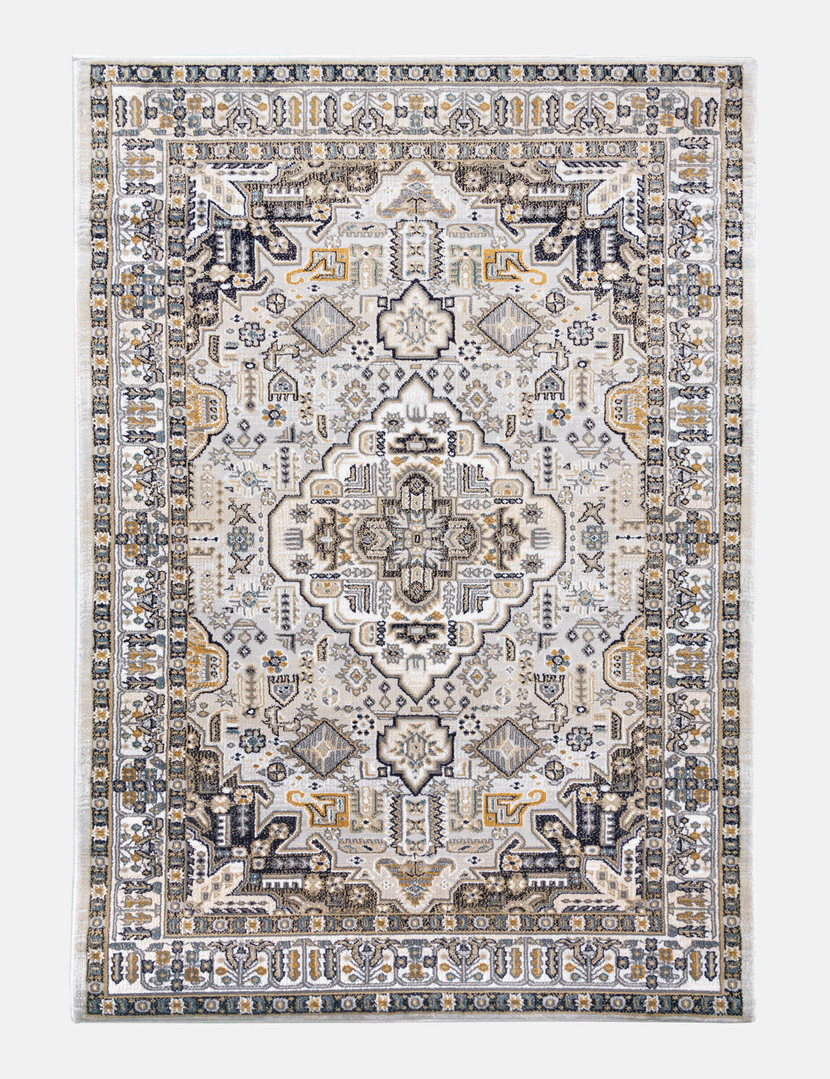 Aziza Medallion Patterned Grey Rugs