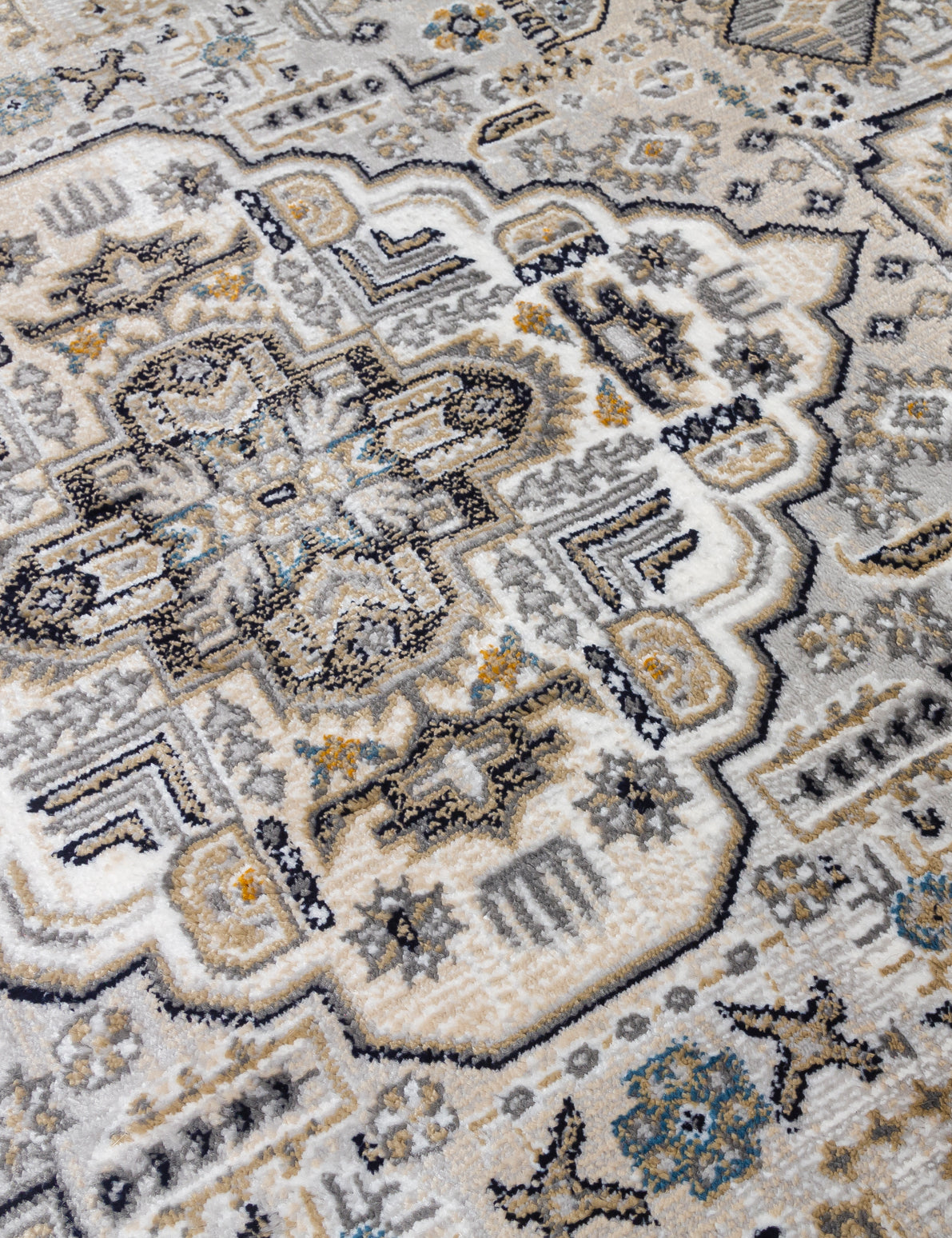 Aziza Medallion Patterned Grey Rugs