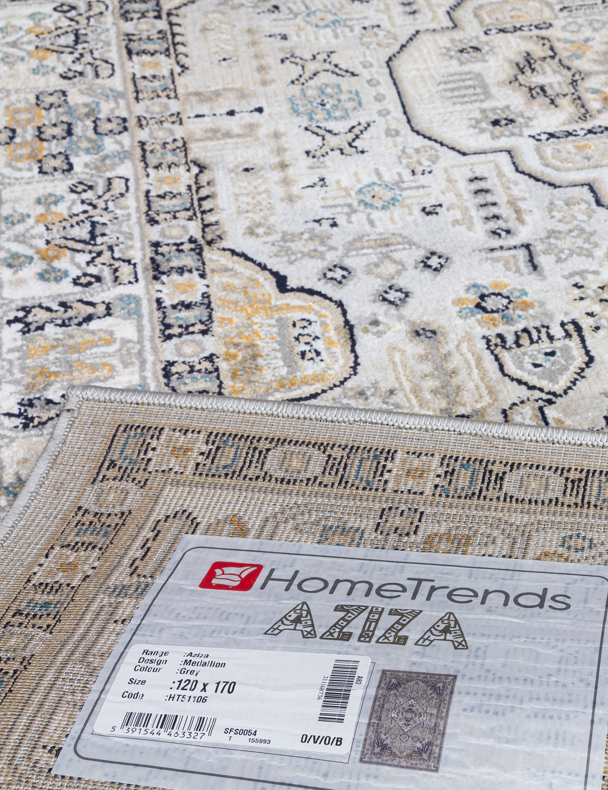 Aziza Medallion Patterned Grey Rugs