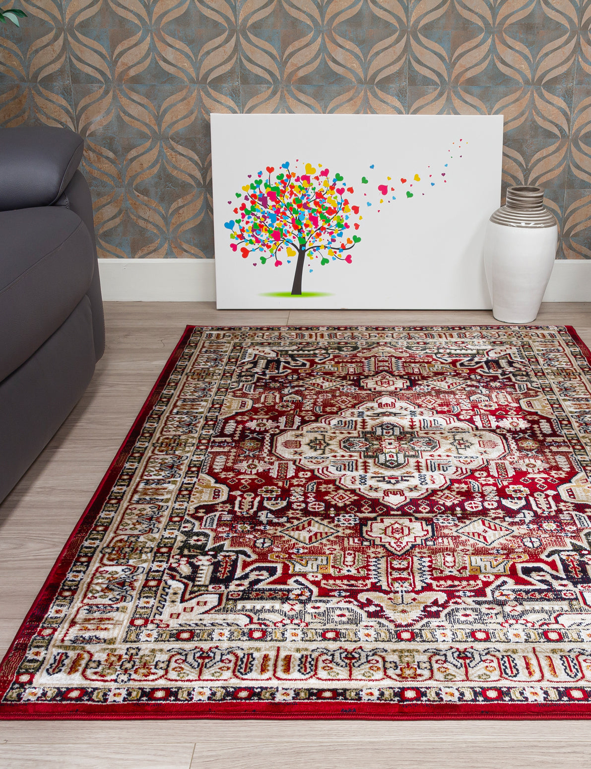 Aziza Medallion Red Patterned Rugs