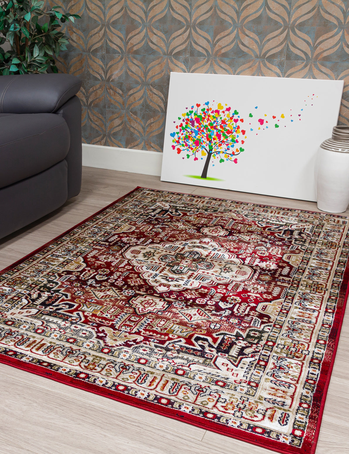Aziza Medallion Red Patterned Rugs