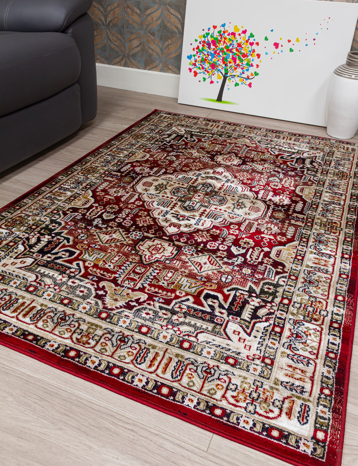 Aziza Medallion Red Patterned Rugs