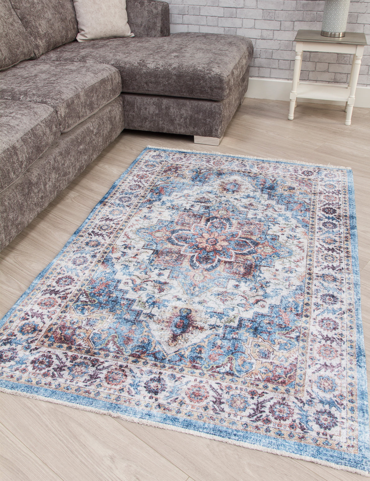 Modena Rug Modena Vita Beige/Blue Patterned Rugs – Sheepbridge Sofas & Beds
