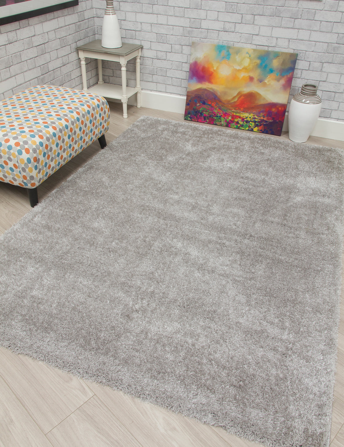 Plush Shaggy Rugs Light Grey