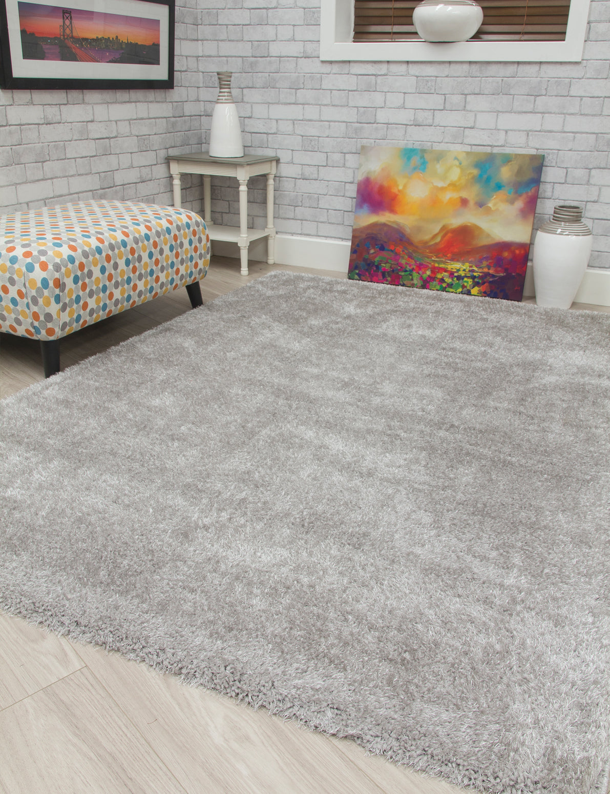 Plush Shaggy Rugs Light Grey