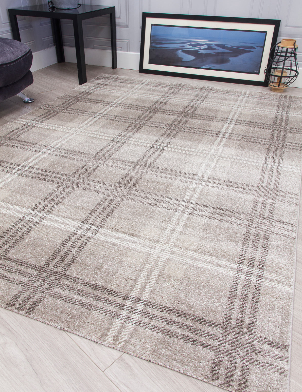 Glendale Beige Tartan Rugs