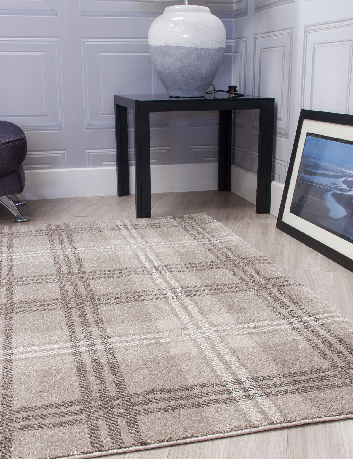 Glendale Beige Tartan Rugs