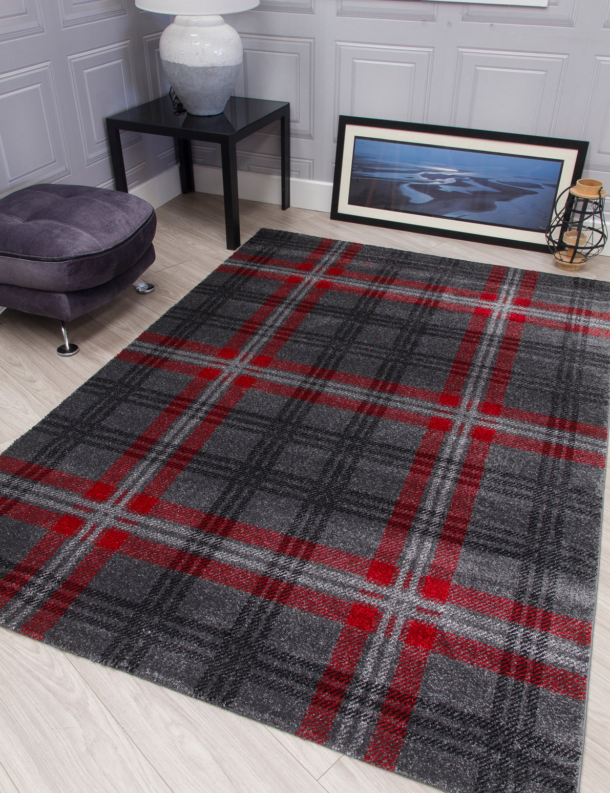 Glendale Grey/Red Tartan Rugs