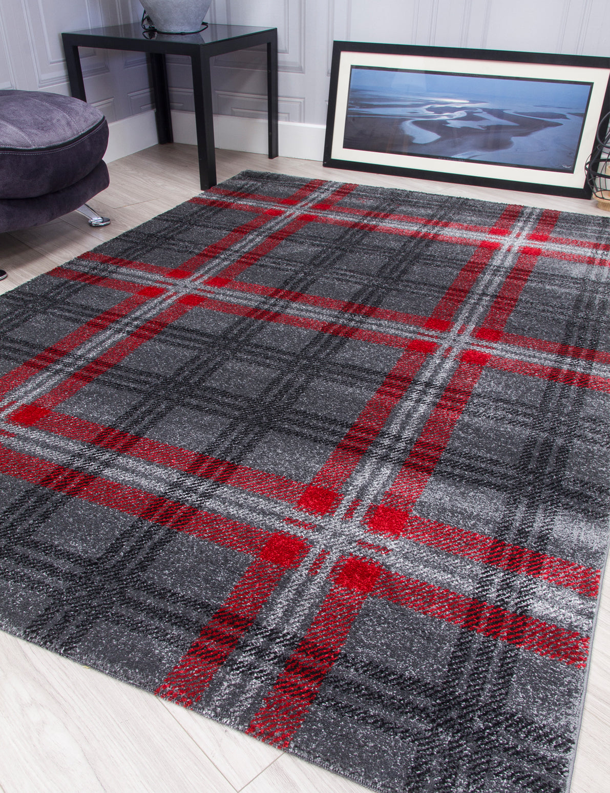 Glendale Grey/Red Tartan Rugs