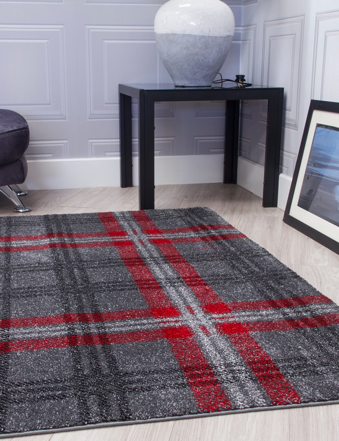 Glendale Grey/Red Tartan Rugs