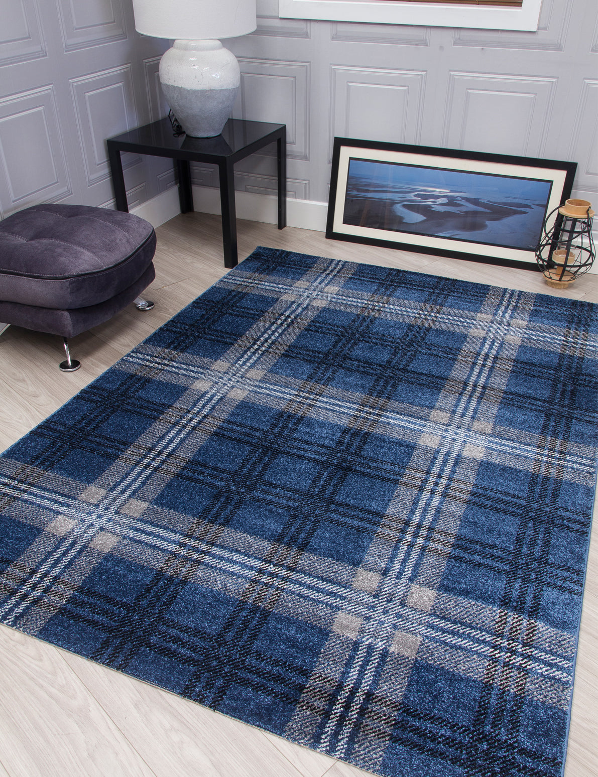 Glendale Grey/Navy Tartan Rugs