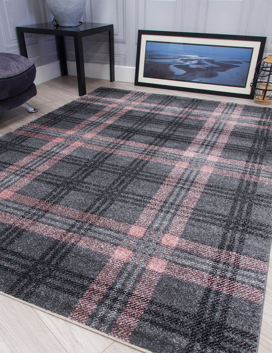Glendale Grey/Pink Tartan Rugs