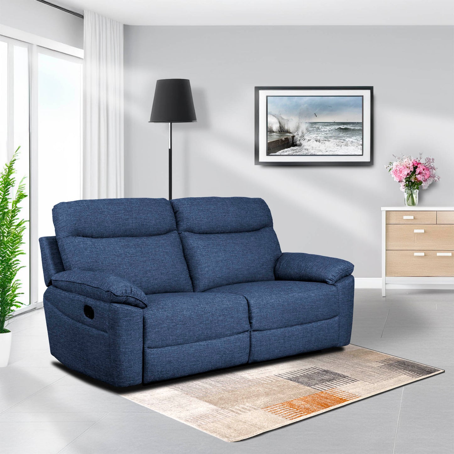 Dunluce Recliner Sofas - Dark Blue Fabric