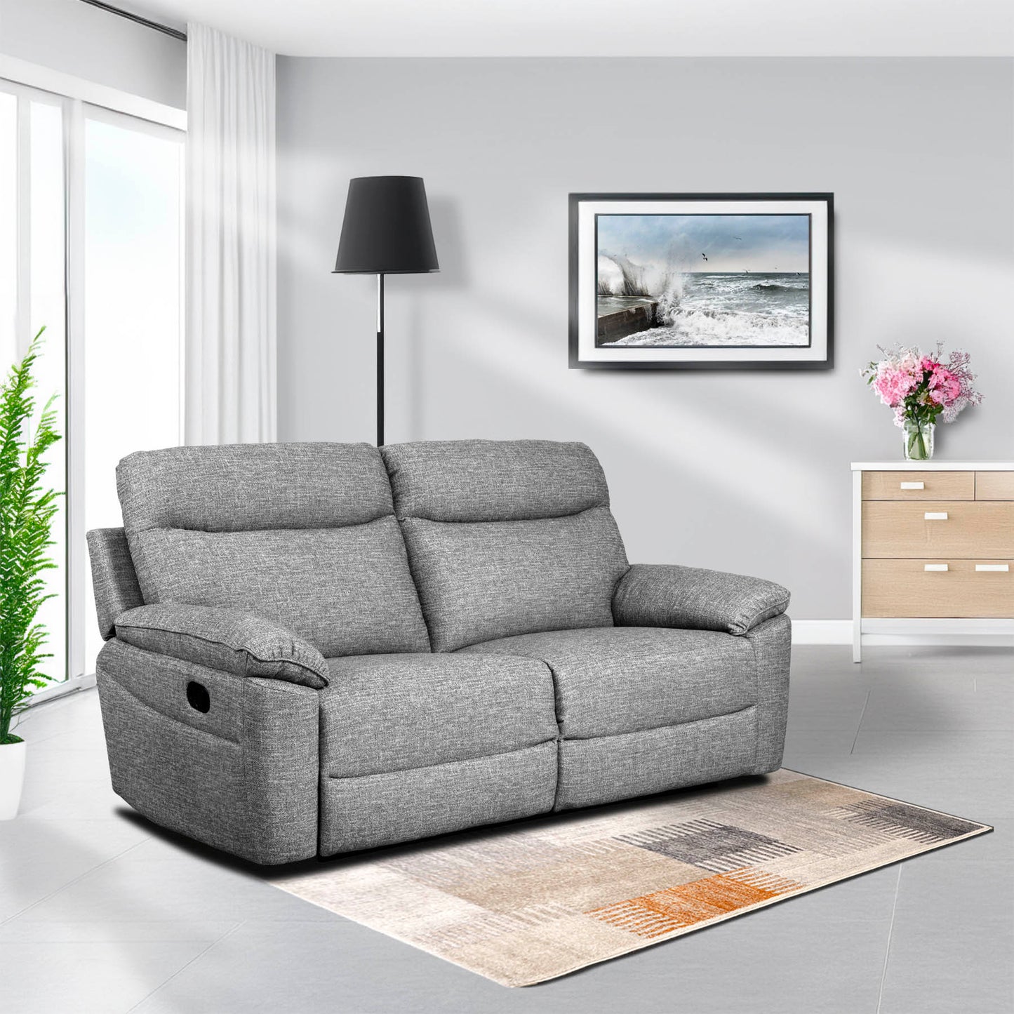 Dunluce Recliner Sofas - Light Grey Fabric