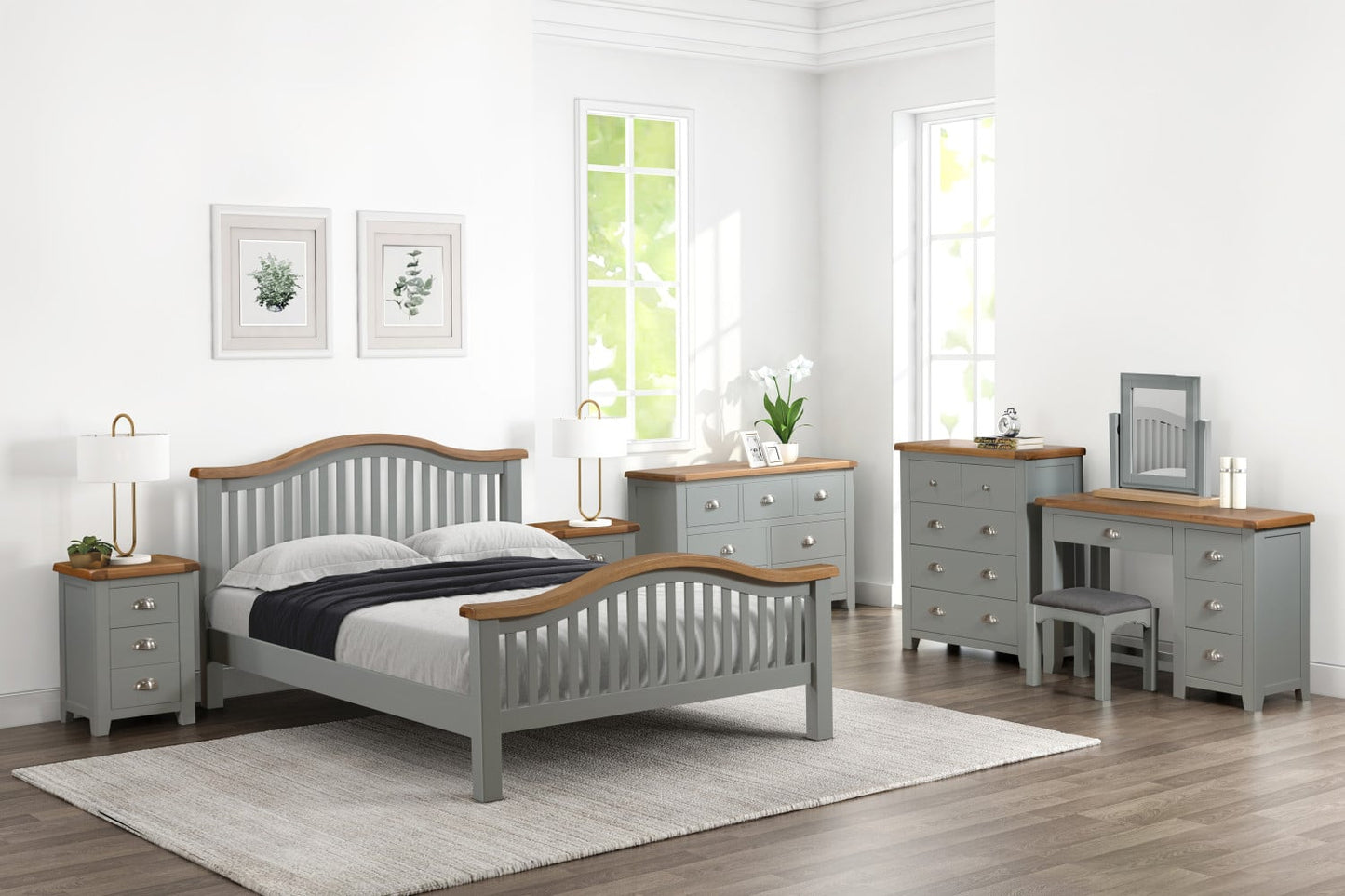 Capri Light Grey & Oak Vanity Table Set