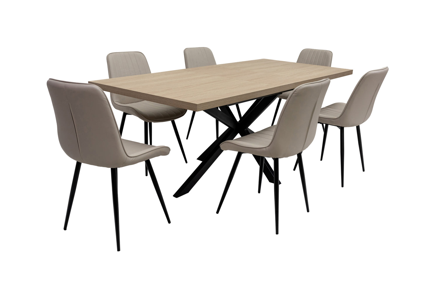 Willow 1.6m Extending (+40cm) Light Oak Dining Table Set + 6x Prague Dining Chairs