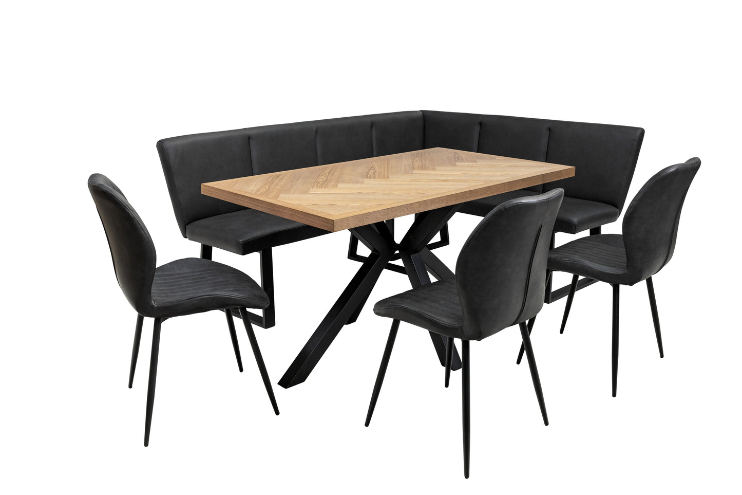Ashford 1.4m Ash Veneer Dining Table Set + Corner Bench & Dining Chairs