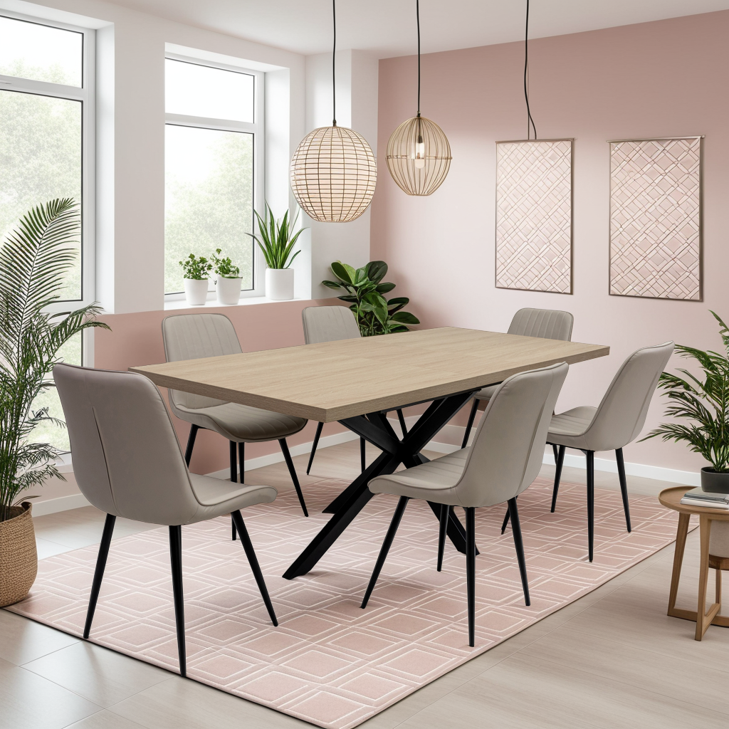 Willow 1.6m Extending (+40cm) Light Oak Dining Table Set + 6x Prague Dining Chairs