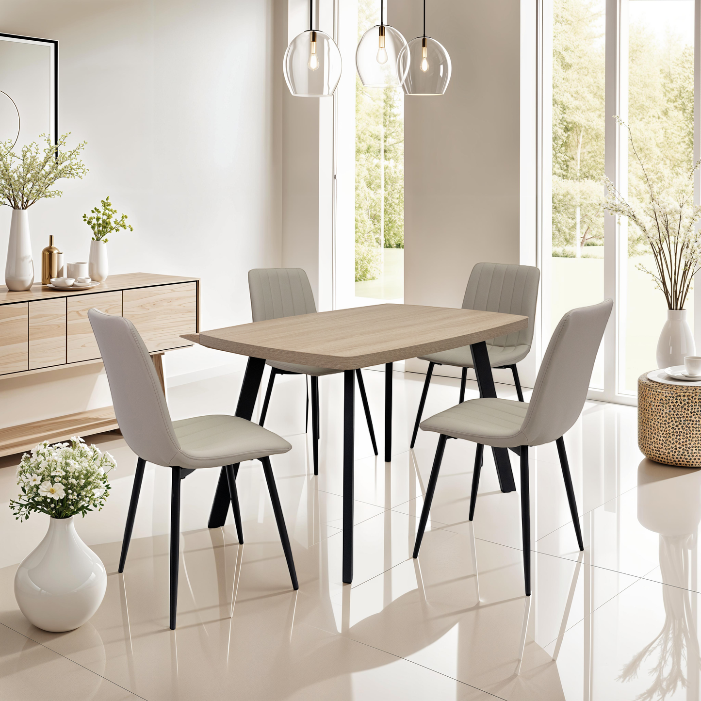 Willow 1.2m Light Oak Dining Table Set + Mason Dining Chairs